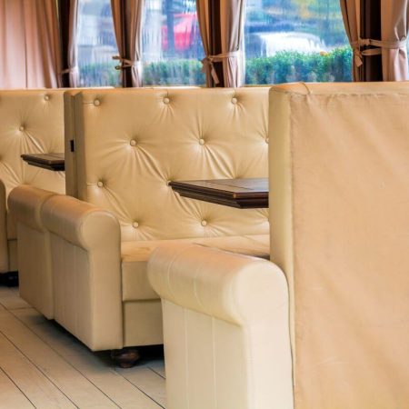 Clean upholstered seating in a café-style commercial environment