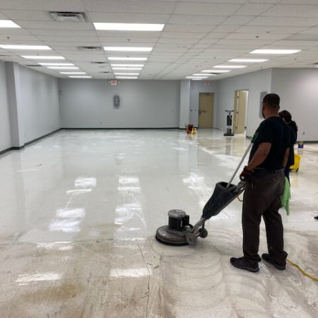 commercial space tile and grout cleaning in process