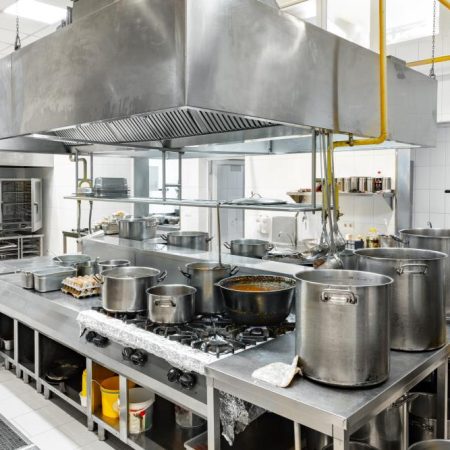 A cleaned commercial kitchen